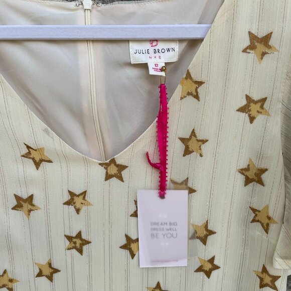 JB by Julie Brown Ramona Dress Size 12 Star Print V-neckline Flutter Sleeve New - Picture 7 of 10
